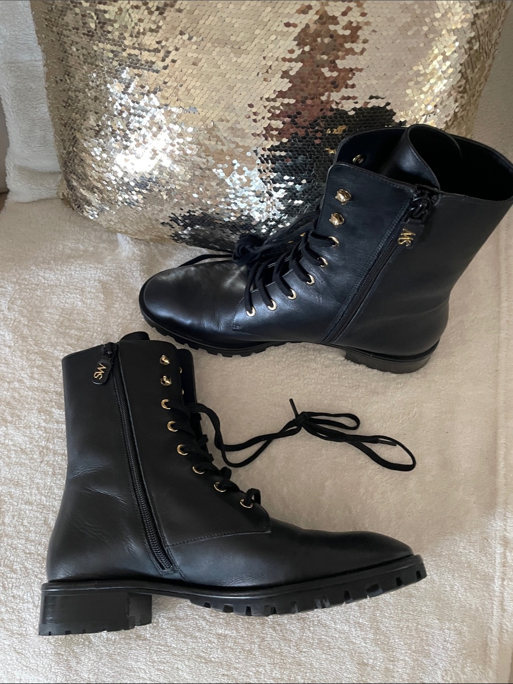 Mint Stuart Weitzman Laine Leather Combat Lace-Up Leather Boots 39.5 US 9 - Picture 2 of 9